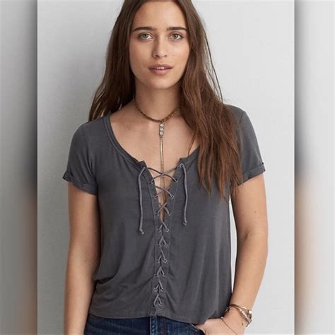 american eagle lace top|american eagle lace up shirt.